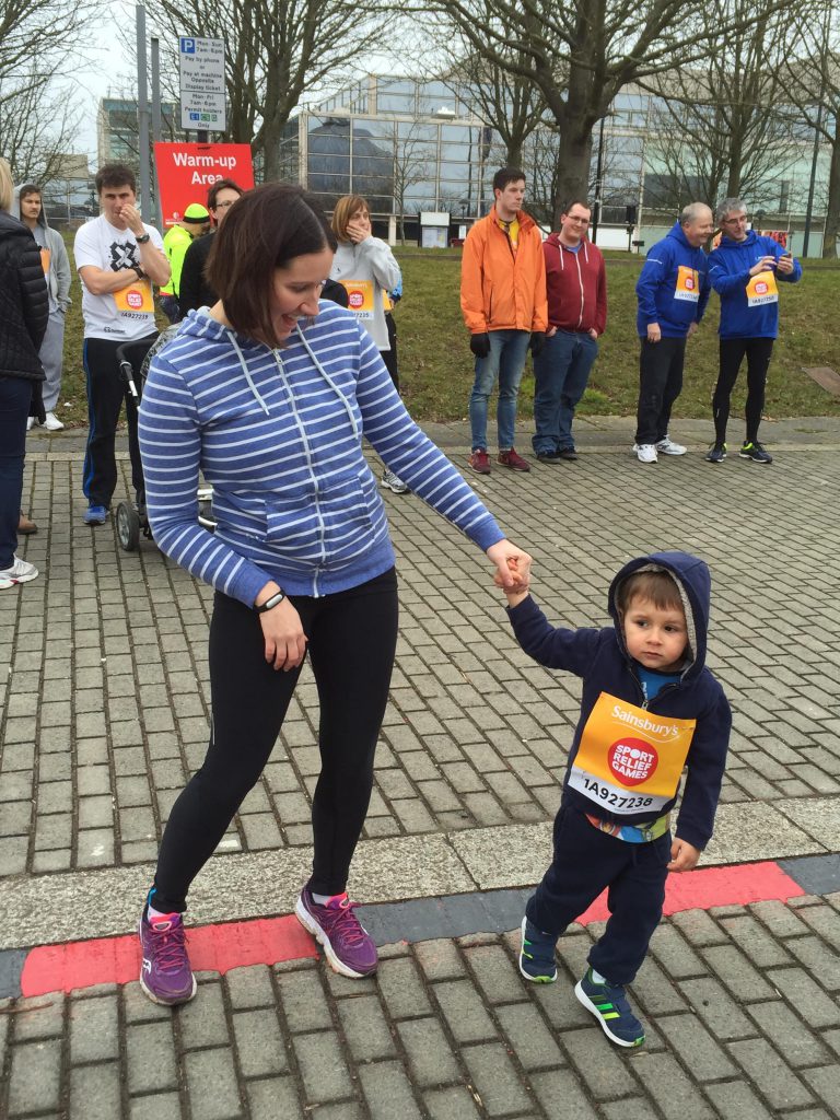 Sarah and Dylan getting ready to race