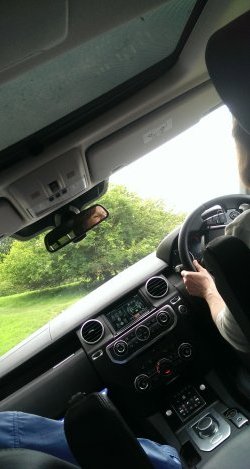Lynne driving a land rover at 45 degrees