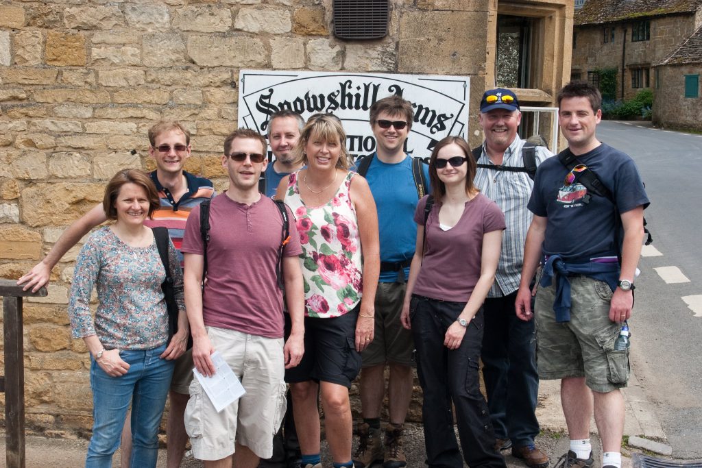 Group photo outside a pub