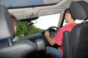 Greg driving a land rover at 45 degrees