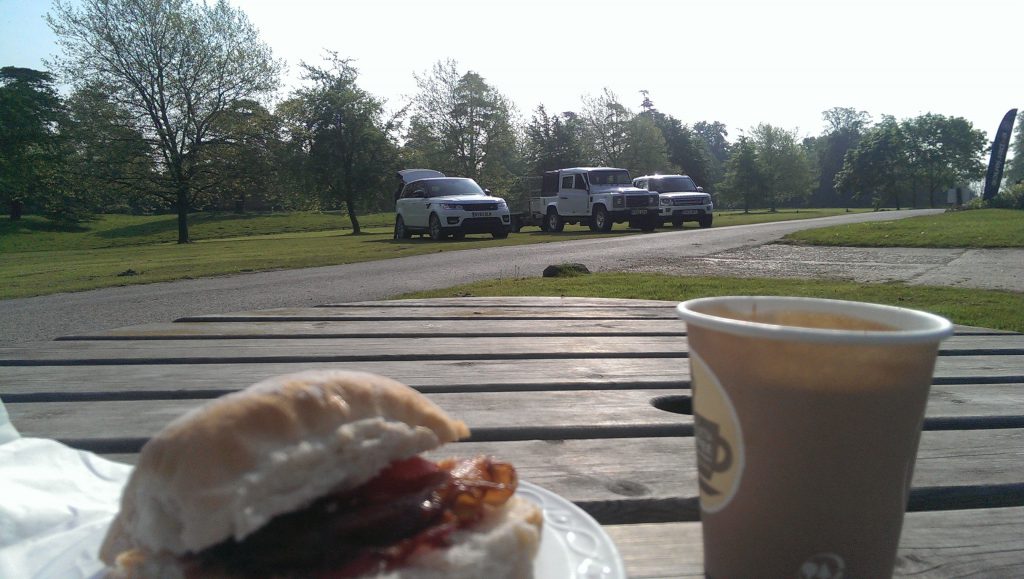 Breakfast sausage roll and coffee